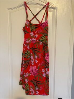 Old Navy Floral Strappy orange Dress with pockets!